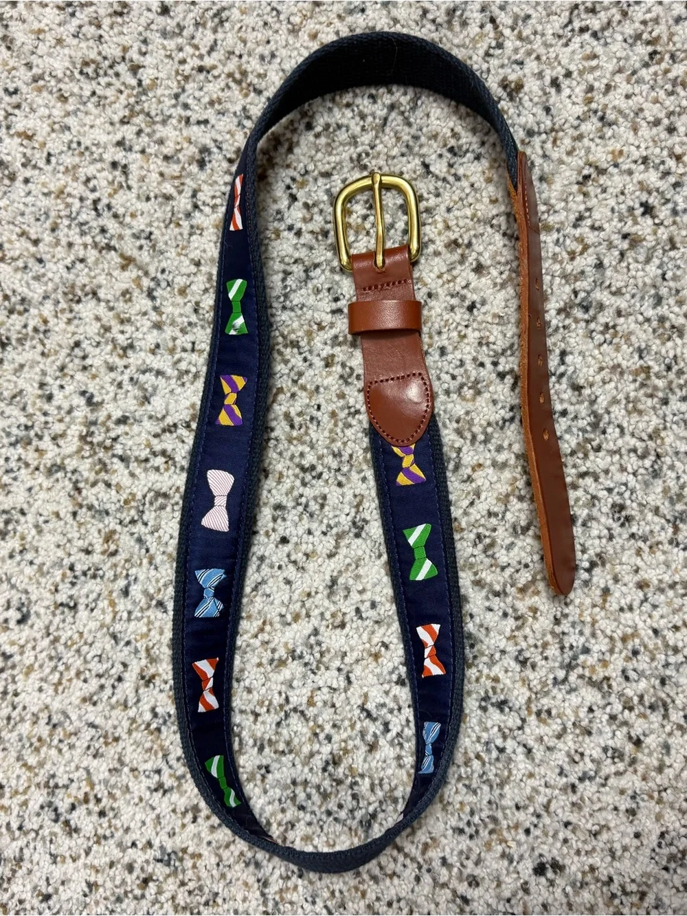 Leather Man LTD Bowtie Belt Men 34 Preppy Summer Golf Casual Canvas Brass Buckle